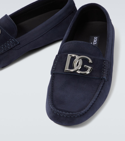 Dolce & Gabbana Midnight Blue Suede Slip-ons In Multi