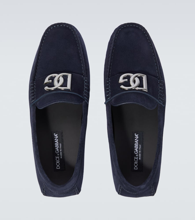 Dolce & Gabbana Midnight Blue Suede Slip-ons In Multi