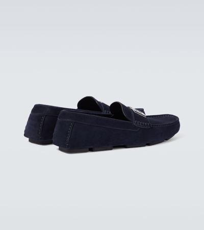 Dolce & Gabbana Midnight Blue Suede Slip-ons In Multi