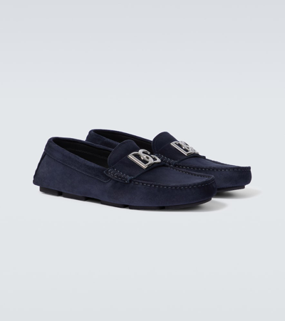 Dolce & Gabbana Midnight Blue Suede Slip-ons In Multi