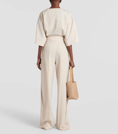 Shop Fforme Faye High-rise Wool Wide-leg Pants In Natural