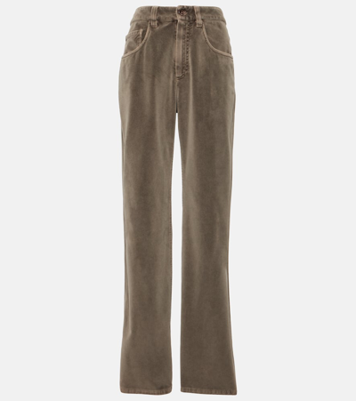 Brunello Cucinelli Mid-rise Cotton Velvet Straight Pants In Sage