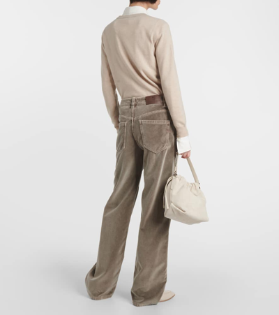 Brunello Cucinelli Mid-rise Cotton Velvet Straight Pants In Sage