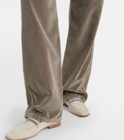 Brunello Cucinelli Mid-rise Cotton Velvet Straight Pants In Sage
