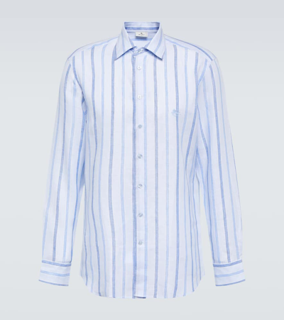 Shop Etro Striped Linen Shirt In Multicoloured