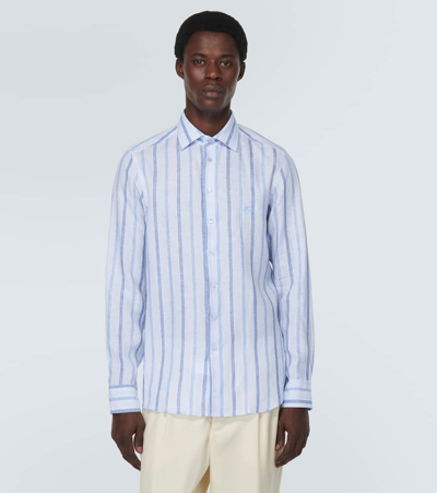 Shop Etro Striped Linen Shirt In Multicoloured