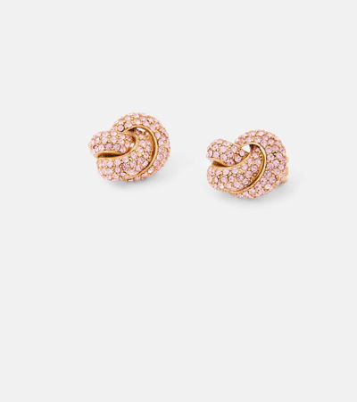 Shop Oscar De La Renta Love Knot Embellished Clip-on Earrings In Pink
