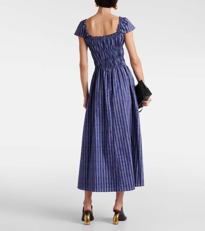 Shop Altuzarra Ruched Cotton-blend Midi Dress In Blue