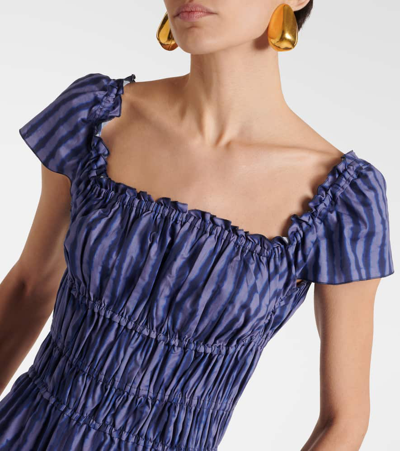 Shop Altuzarra Ruched Cotton-blend Midi Dress In Blue