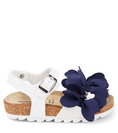 Monnalisa Glitter Leather-trimmed Sandals In Multicoloured