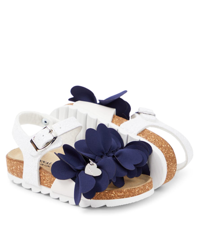 Monnalisa Glitter Leather-trimmed Sandals In Multicoloured
