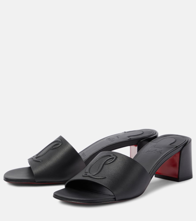 Shop Christian Louboutin So Cl 55 Embossed Leather Mules In Black