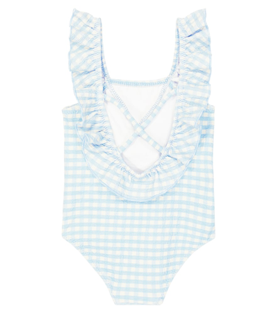 Shop Bobo Choses Baby Vichy Ruffled Swimsuit In Blue