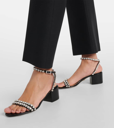 Shop Mach & Mach Audrey 55 Crystal-embellished Leather Sandals In Black