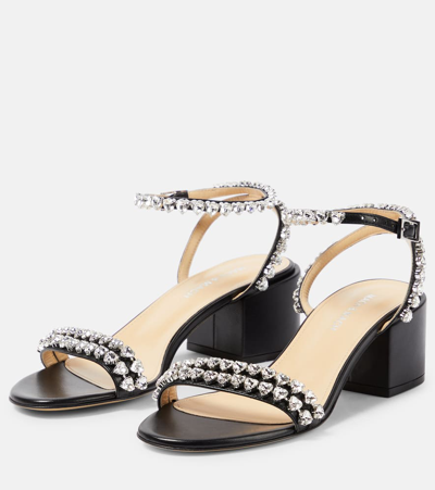 Shop Mach & Mach Audrey 55 Crystal-embellished Leather Sandals In Black
