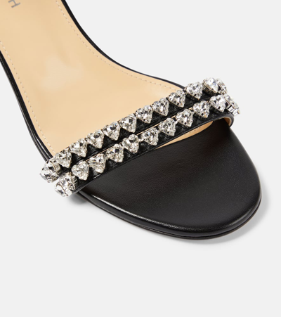 Shop Mach & Mach Audrey 55 Crystal-embellished Leather Sandals In Black