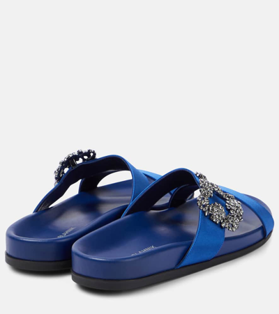 Manolo Blahnik Chilanghi Crystal Buckle Slide Sandals In Blue