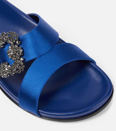 Manolo Blahnik Chilanghi Crystal Buckle Slide Sandals In Blue