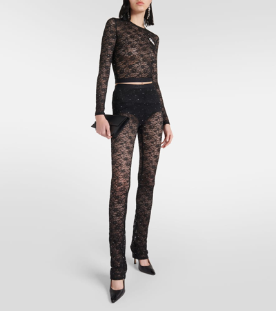 Shop Alessandra Rich High-rise Lace Leggings In Black