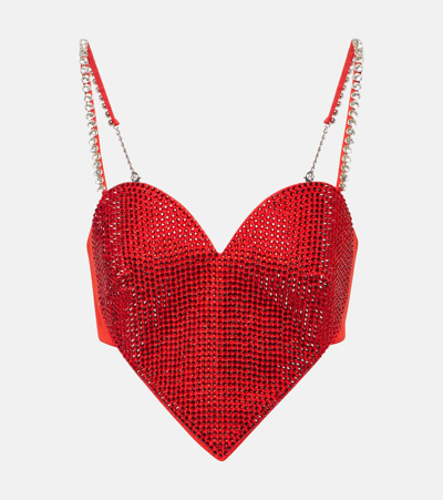 Area Crystal Embellished Stretch Virgin Wool Heart Top In Red