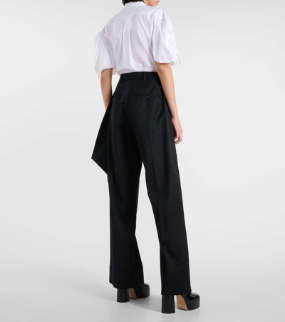 Simone Rocha Pleated Straight-leg Trousers With Pressed Rose Detail In Black