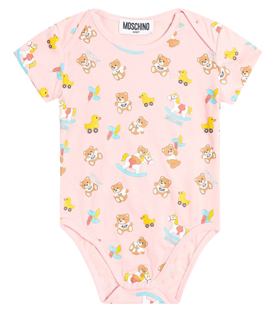Shop Moschino Baby Set Of 3 Cotton Jersey Bodysuits In Multicoloured