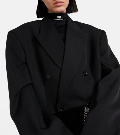 Shop Balenciaga Cinched Double-breasted Wool Blazer In Black