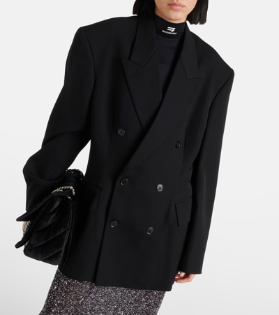 Balenciaga Cinched Double-breasted Wool Blazer In Black