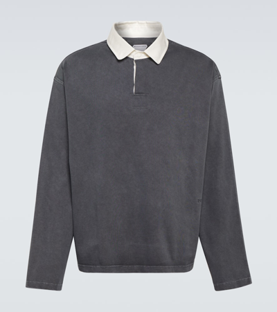 Shop Bottega Veneta Washed-out Cotton Jersey Polo Shirt In Grey