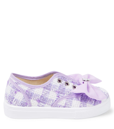 Shop Monnalisa Bow-detail Houndstooth Bouclé Sneakers In Multicoloured