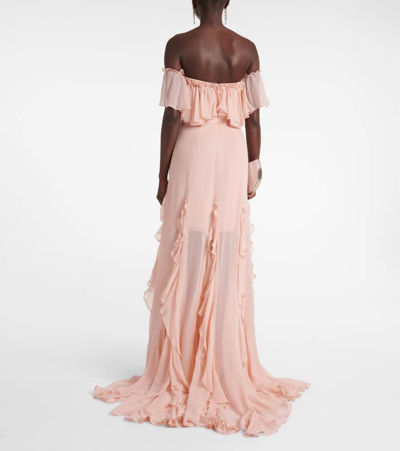 Shop Costarellos Galiya Off-shoulder Silk Georgette Gown In Pink