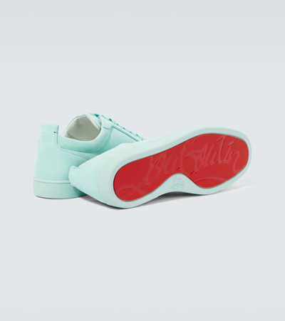 Shop Christian Louboutin Louis Junior Spikes Leather Sneakers In Blue