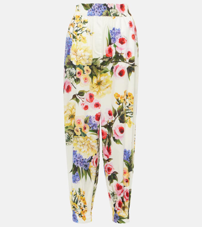 Dolce & Gabbana Floral Cotton Poplin Tapered Pants In Multicoloured