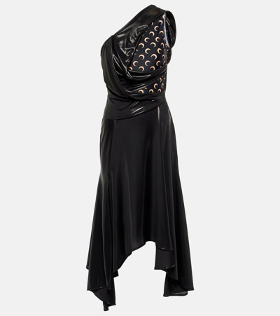 Shop Marine Serre Regenerated Moon Draped Jersey Midi Dress In Black