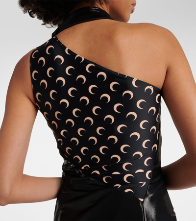 Marine Serre Regenerated Moon Draped Jersey Midi Dress In Black