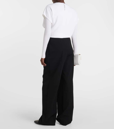 Shop Fforme Faye High-rise Wool Wide-leg Pants In Black
