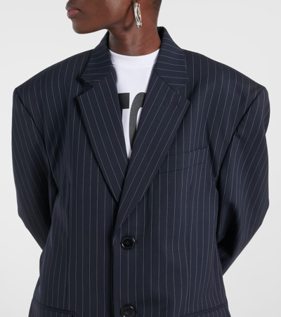 Shop Vetements Oversized Pinstriped Wool Coat In Blue