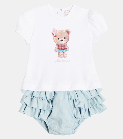 Shop Monnalisa Baby T-shirt And Ruffled Shorts Set In Multicoloured