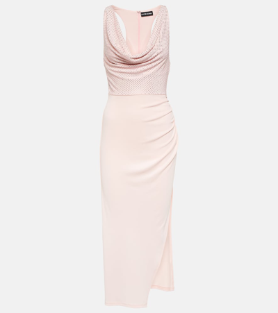 Shop David Koma Crystal-embellished Midi Dress In Pink