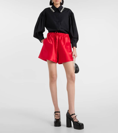 Shop Simone Rocha High-rise Satin Shorts In Red/red