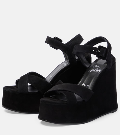 Christian Louboutin Supramariza 130 Velvet Wedge Sandals In Black