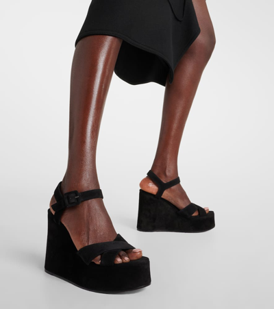 Shop Christian Louboutin Supramariza 130 Velvet Wedge Sandals In Black