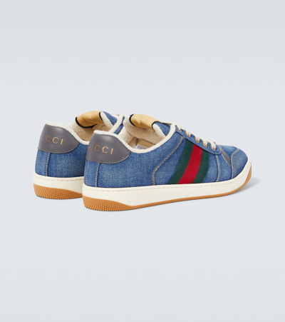 Shop Gucci Screener Denim Sneakers In Blue