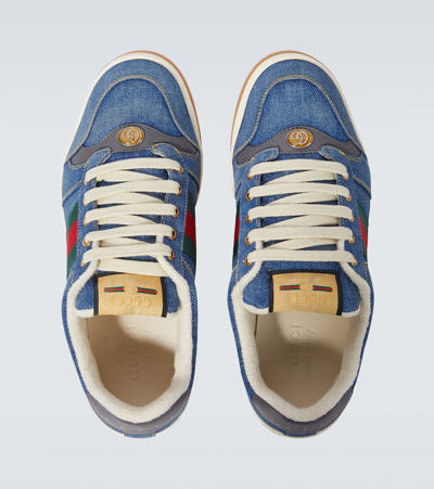 Shop Gucci Screener Denim Sneakers In Blue