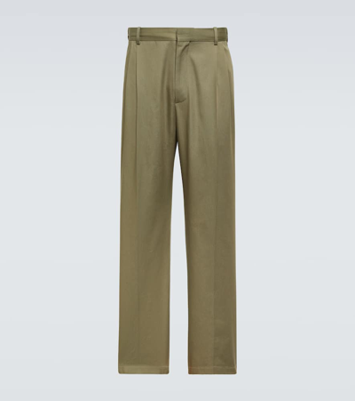 Shop Loewe Cotton Twill Straight Pants In Military Green