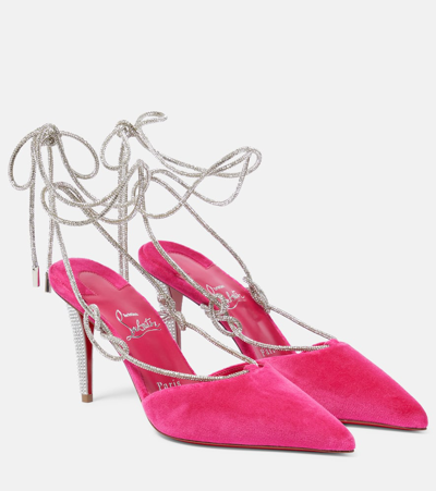 Shop Christian Louboutin Astrid Lace Strass 85 Velvet Pumps In Pink
