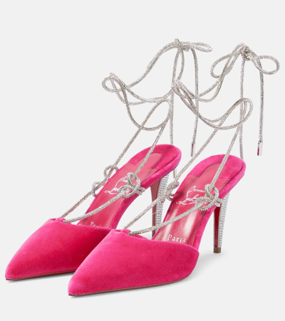 Shop Christian Louboutin Astrid Lace Strass 85 Velvet Pumps In Pink