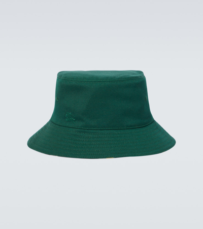 Shop Burberry Check Reversible Twill Bucket Hat In Green