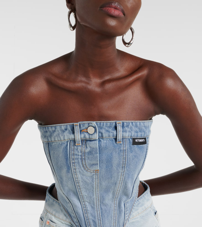 Shop Vetements Cotton Denim Corset In Blue