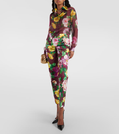 Dolce & Gabbana Floral Low-rise Cotton-blend Pants In Multicoloured
